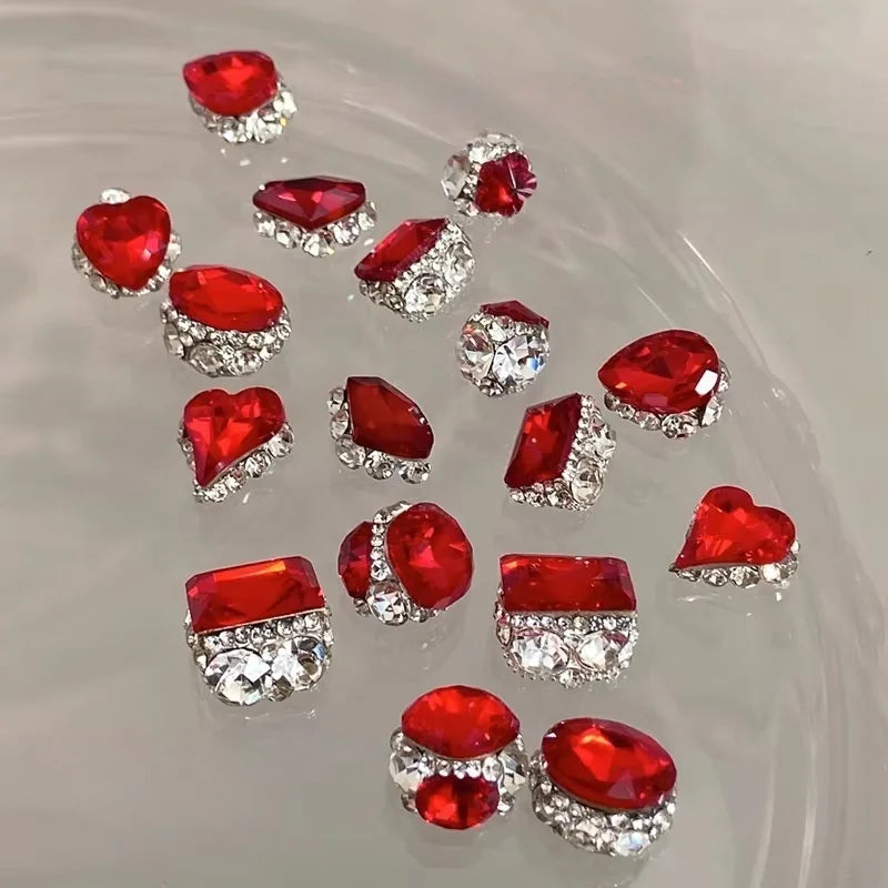 Paso Sico Ancora 3D Red Finished Super Flash Alloy Diamond Ball New Year Crystal French Style Finger Nail Art Nail Rhinestones