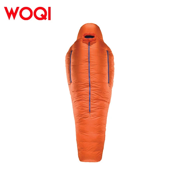 WOQI Eco-Friendly Down Sleeping Bag Soft Durable Nylon with Snorkel Hood High-Performance for Extreme Cold Weather Duck Filling