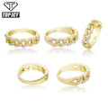 TOP ICY Fashion Iced Out Cubic Zircon Cuban Ring Men Women 925 Sterling Silver Cuban Link Chain Ring CZ Diamonds