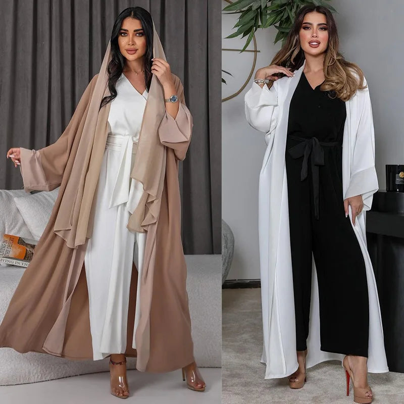 Wholesale Fashion Custom Modest Abaya Design Trench Coat Dubai Cardigan Dress for Women Muslim Open Abaya With Jumpsuit Kaftan