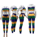 European and American Leisure Sport Stripe Placement Print Two-Piece Set Casual Hooded Top and Short Knitting Fabric Bottoms