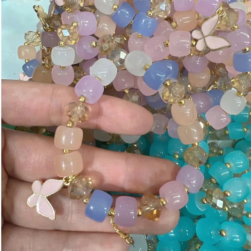 Charm Butterfly Bracelet Exquisite Sweet Gemstone Green Blue Pink Purple Crystal Butterfly Bracelet for Women Girls