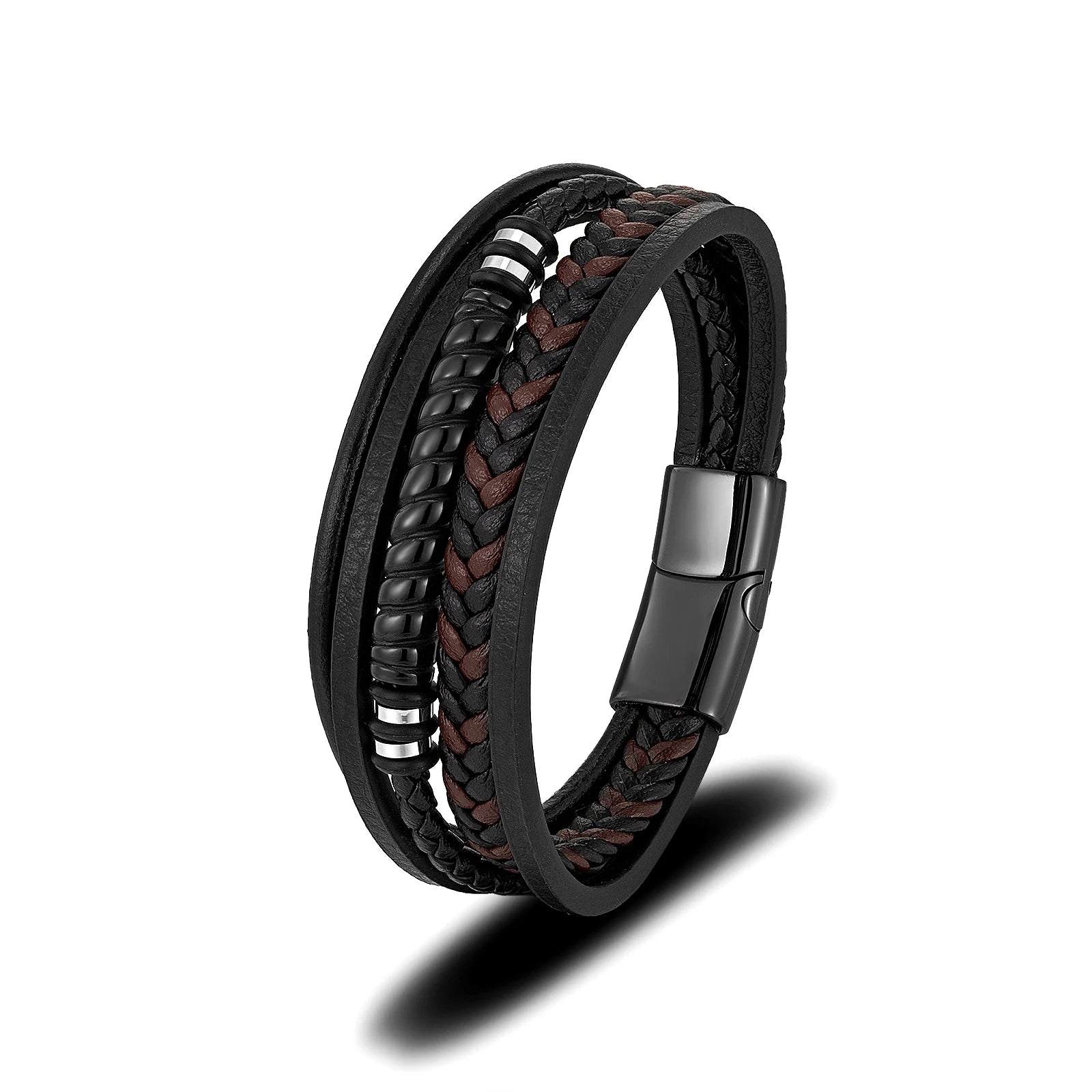 Fashion Man Leather Jewelry Personalized Magnetic Braided Genuine Leather Bracelet for Man
