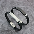 Wholesale Personal Engraved Stainless Steel Bracelet Jewelry Handmade Woven Leather Cuff Men Adjustable Bracelet