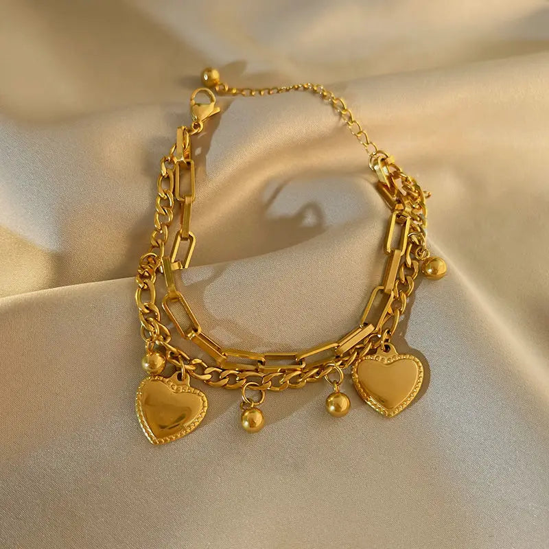 DAIHE Ins Double-layer Heart Bracelet Neutral Stainless Steel Couple Bracelet