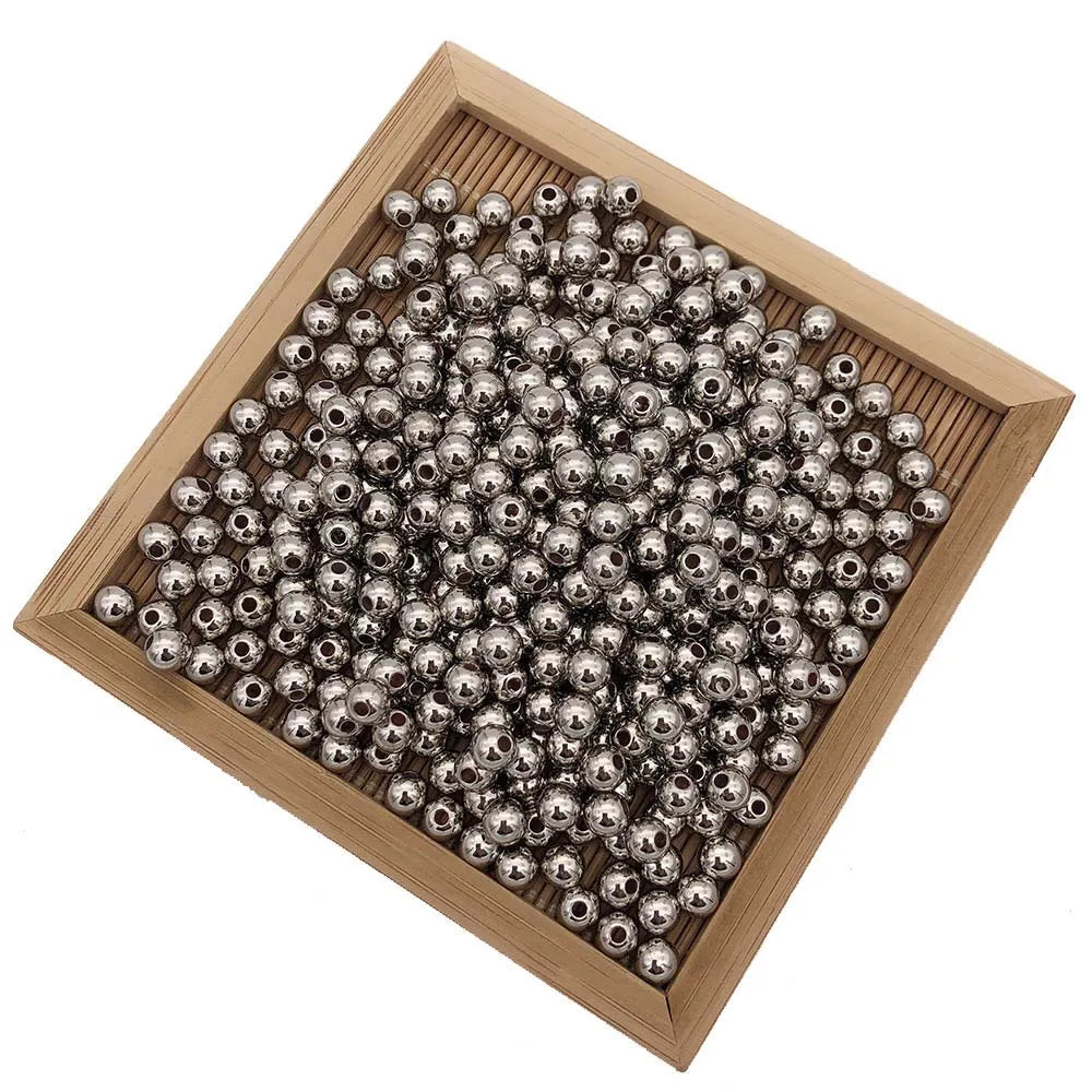 6mm 8mm 10mm Diy Jewelry Findings Making Material Plastic Round Beads Large Hole CCB Plated Gold Silver Black Pearl Beads