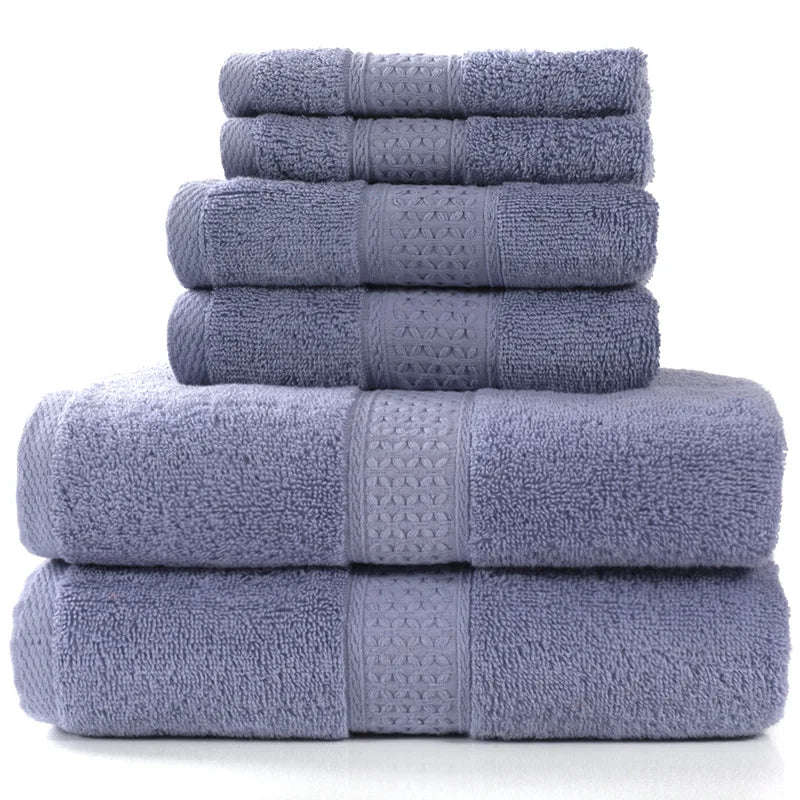 Custom 100% Turkish Cotton Quick-Dry Soft Woven Highly Absorbent Hotel Face Hand Bath Towel 6 Piece Gift Towel Set for Bathroom