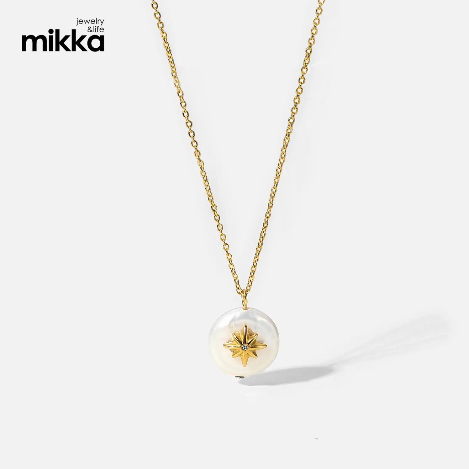 New Design Women Star Stainless Steel Natural Mother of Pearl in 18K Gold Jewelry Necklace for Gift