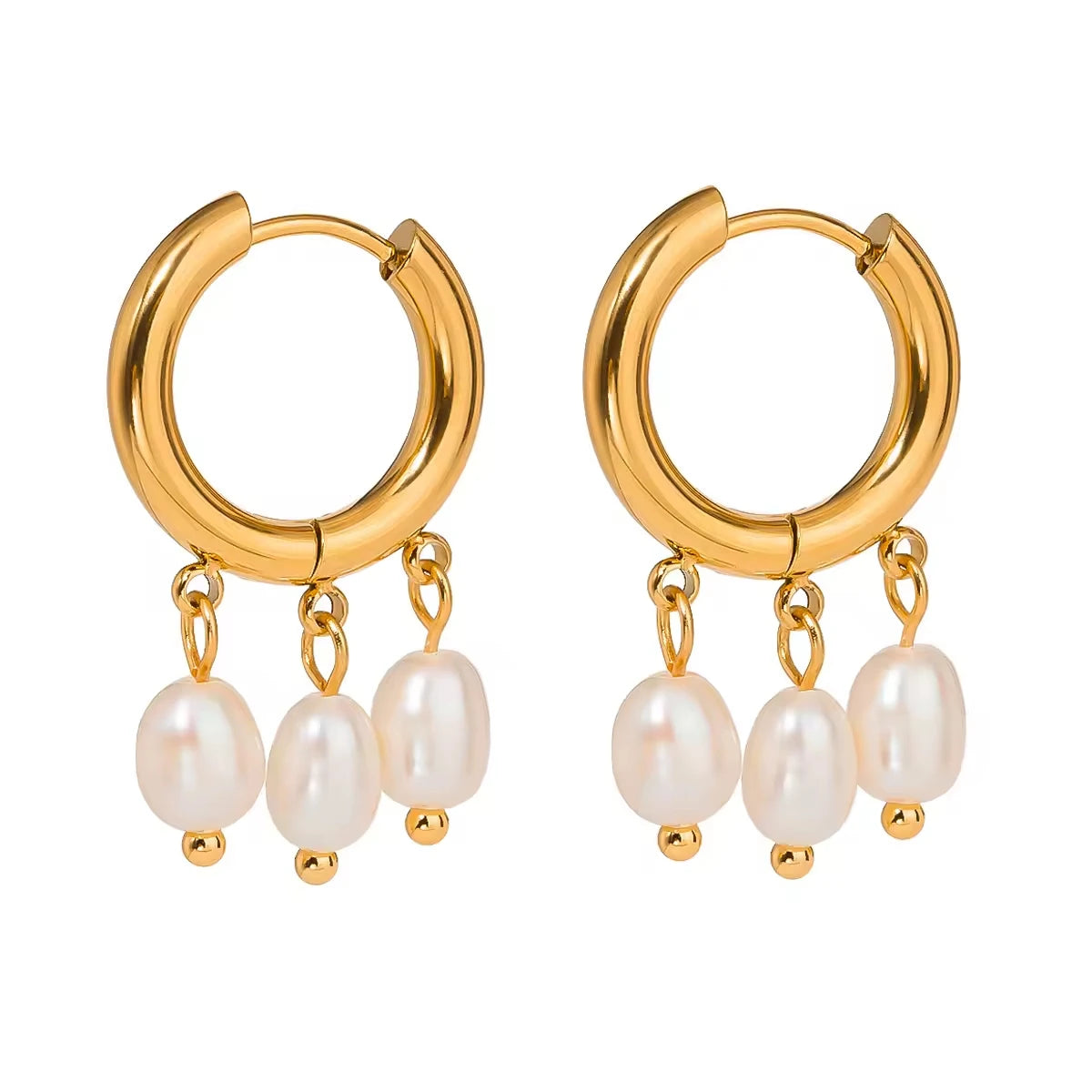 Dainty Jewelry 18k Gold Plated Stainless Steel Pearl Charm Hoop Earrings Women Freshwater Pearl Huggie Hypoallergenic Earings