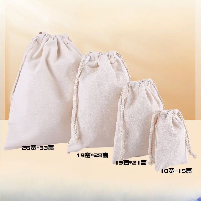 Simple Canvas Women's Drawstring Bag LOGO Custom Female Large Shopping Bags Solid Color Cotton Linen Gift Storage Bag