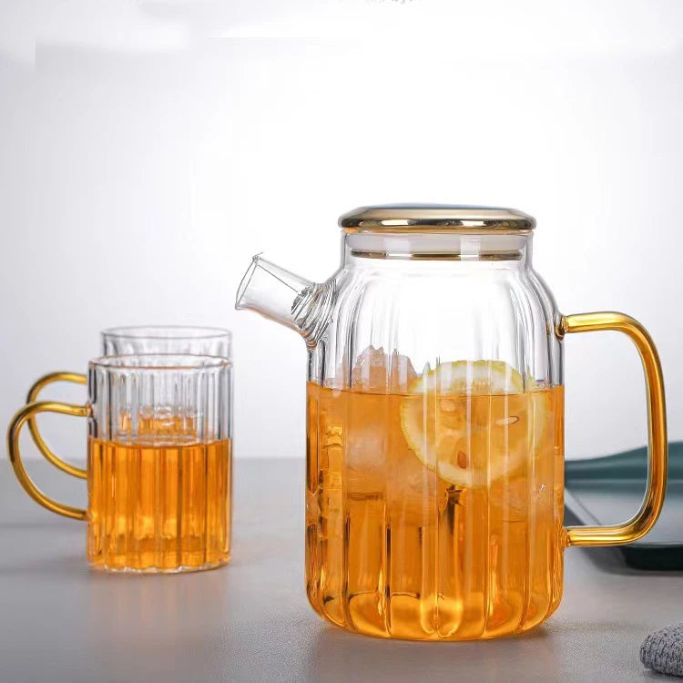 1100ML Wholesale Vertical Stripe Borosilicate Glass Water Jug Handmade Glass Water Pitcher for Hot Water
