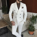 Elegant White Men's Suits Double Breasted Peaked Lapel Formal Occasion Wedding Groom Full Set Tailor 2 Piece Jacket Pants