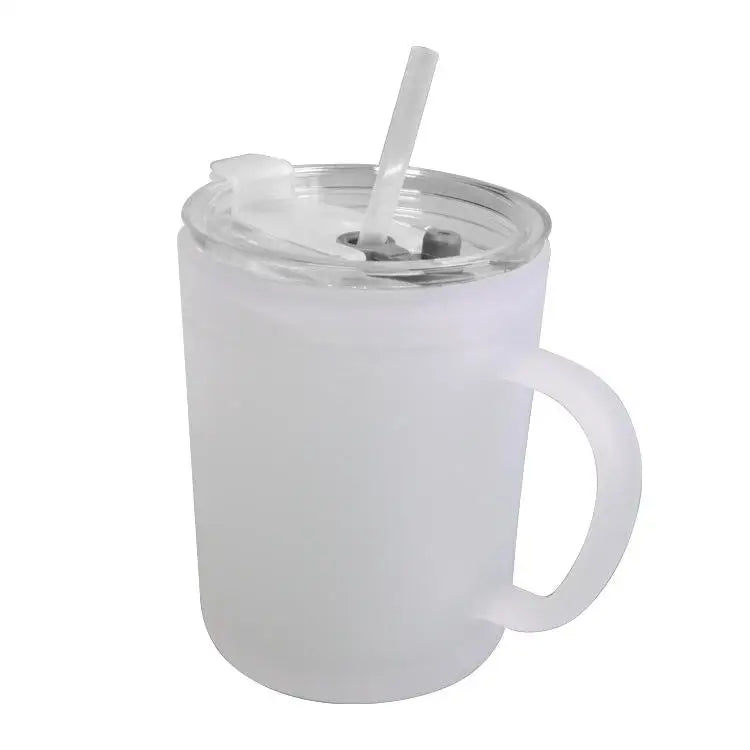 Customized Classic Frosted Glass Coffee Mugs 15 OZ Sublimation Large Capacity with Lid and Straw Back to School