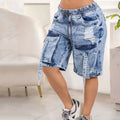Customized Logo Summer Women's Denim Shorts Distressed Cargo Ripped Jean Shorts