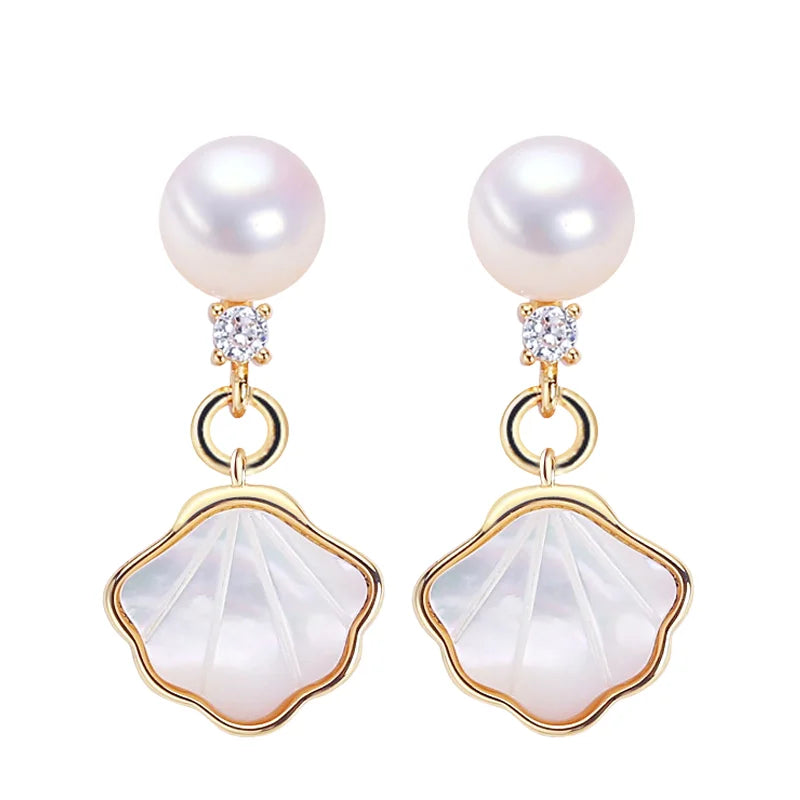 18K Gold-plated Luxury Sea Shell Pearl Jewelry Natural Freshwater Pearl Earrings for Women
