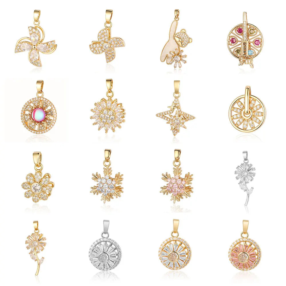 Beimai OEM Pendant Bear Ferris Wheel Flower Snowflake Rotating Anti Anxiety Copper Zircon DIY Jewelry Accessories