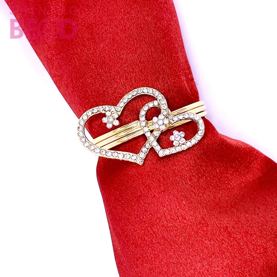 Cute Double Heart Napkin Ring Rhinestone Wedding Napkin Holder Gold for Table  Napkin Buckle Hotel Party  Decor Supplies