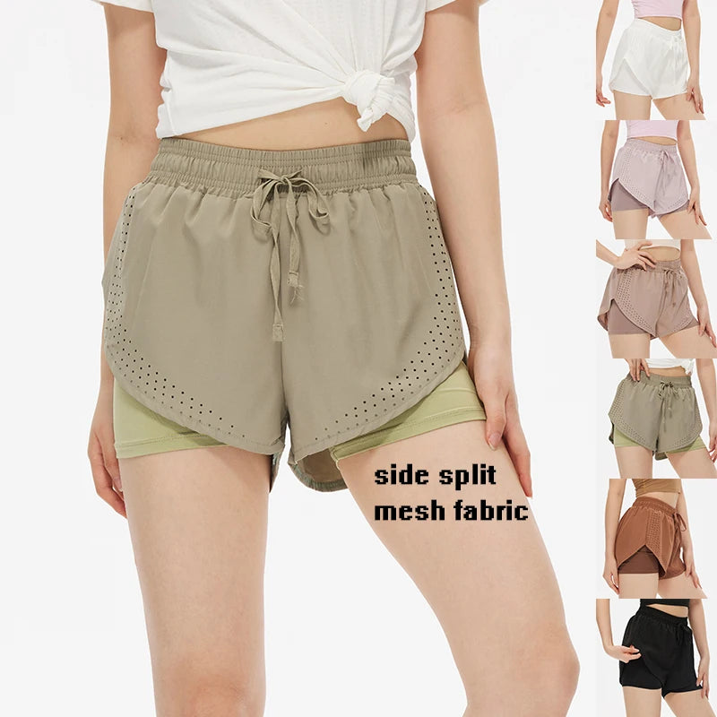 Women's Shorts Sports Wear Custom Logo Solid Color Fashion Shorts Women Jogging Gym 2 in 1 Shorts