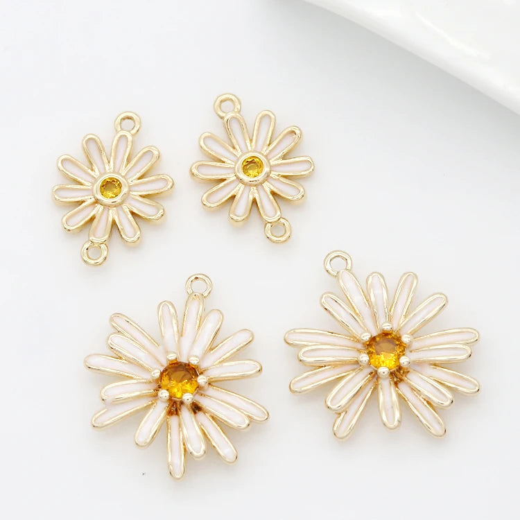 Factory Wholesale 14K Gold Plated Diamond Oil Drop Daisy Shape Zircon Sunflower Diy Jewelry Making Charm Accessories