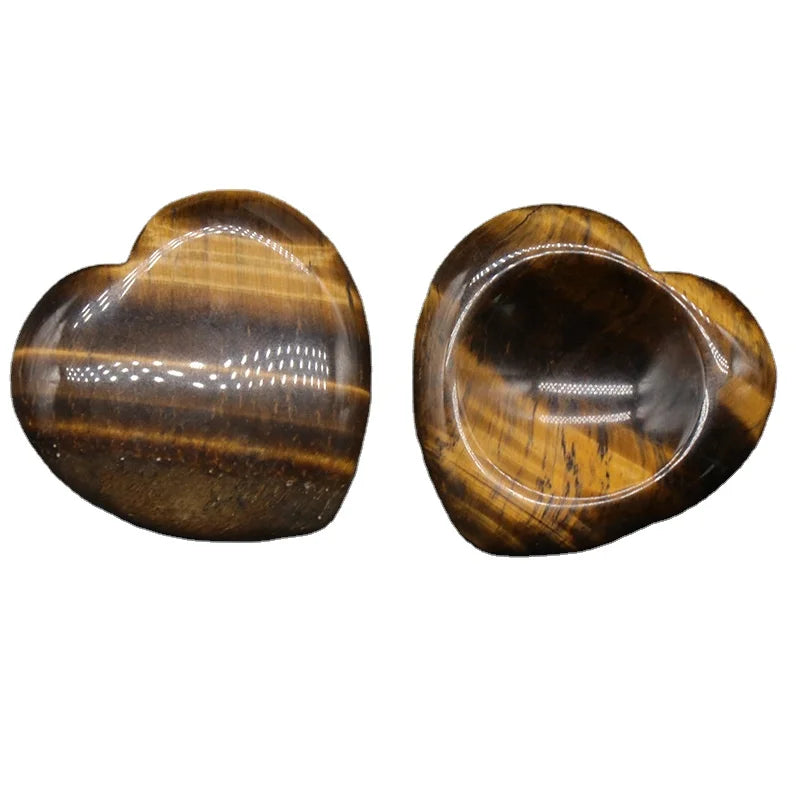 DIY Natural Yellow Tiger Eye Heart Thumb Worry Stone Stress Relief Healing Crystals Palm Pocket Stones