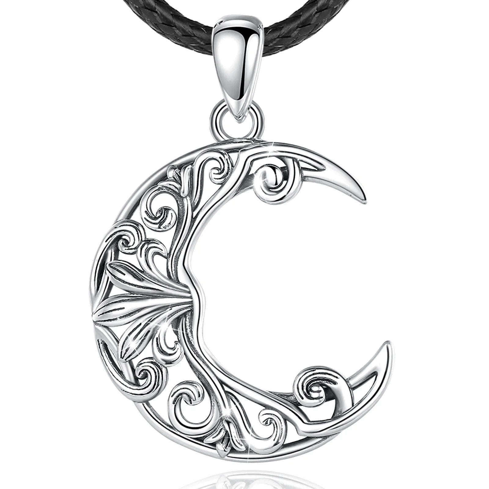 Merryshine 925 Sterling Silver Women Jewelry Crescent Moon Filigree Pendant Necklace for Women