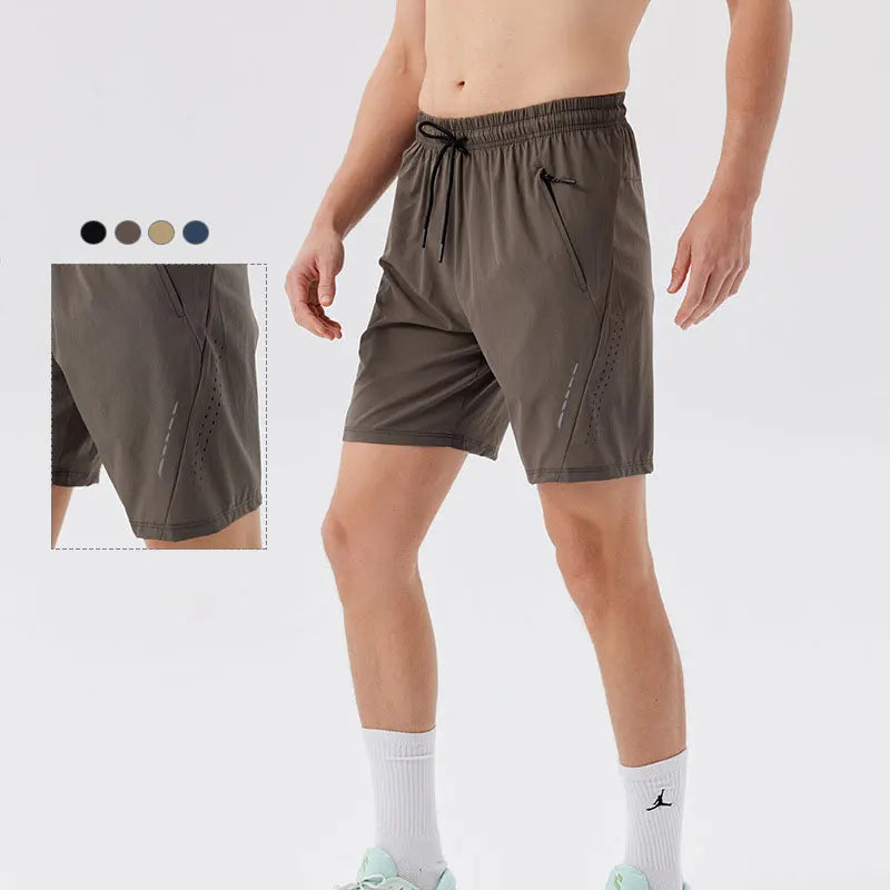 Gym Jogging Shorts Breathable Sports Running Activewear Zip Pocket Workout Reflective Strip Shorts