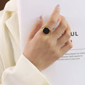 Personality Fashion Black Shell Ring Stainless Steel Ring Women's 18k Gold Plated Ring Color Preservation