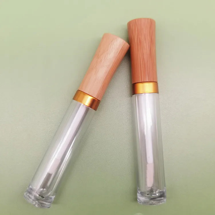 Natural Eco Friendly Wood Glitter Filled Lipgloss Tubes 10ml Cylinder Empty Cosmetics Container Lip Gloss Private Label Custom