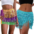 Womens Tassel Skirts Belly Dance Hip Scarf Sequin Fringe Wrap Dress Mardi Gras Apparel Rave Outfits Short Skirt