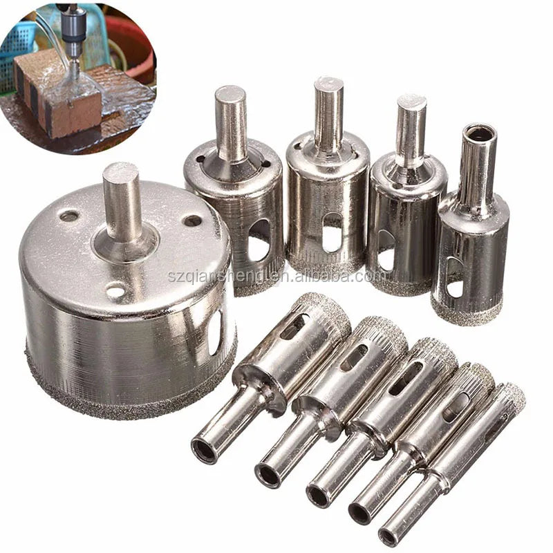 10pcs Drilling Holesaw Cutting Kit 6-50mm Diamond Coated Hole Saw Durable Cutter Drill Bit Set MegaBDM