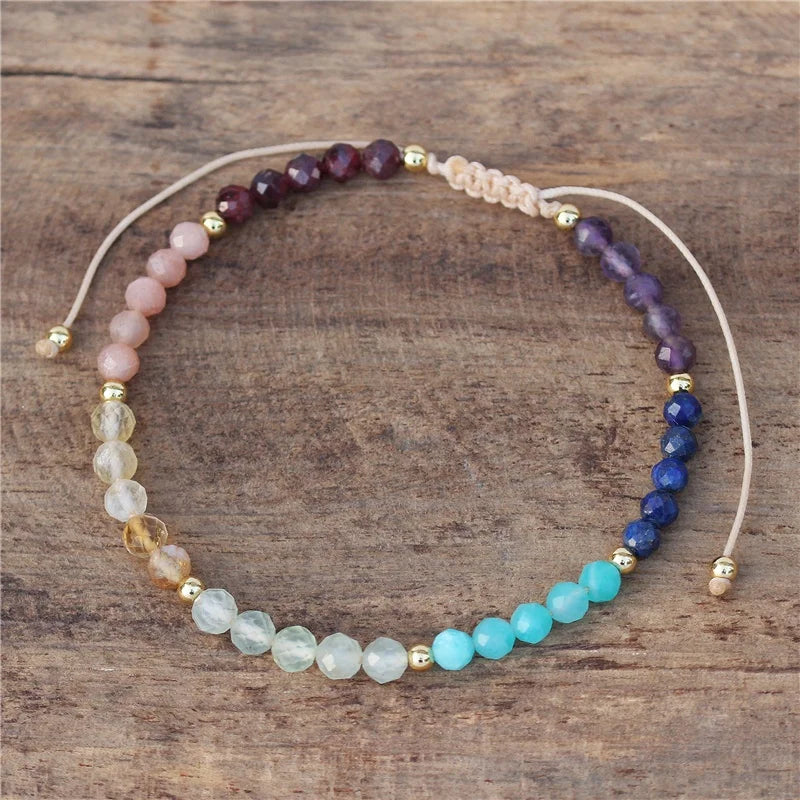 Fashion Minimalist Natural Stone 7 Chakra 4mm Beads Dainty Bracelet Slide Adjustable Turquoise Jewelry Wholesale Dropshipping