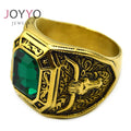 High Quality Gold Plated Big Octagon Green Rhinestone Men Stainless Steel Vintage Geometric Hip Hop Gemstone Rings