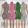 Ocstrade Diamond Outfit Luxury Costume Party Performance Dance Dress Party White Rhinestone Mini Dress Club Wear for Women