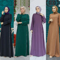 Middle East Muslim Women Solid Color Long Dress Islamic Ladies Modest Abaya Dress With Rhinestones