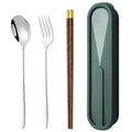 Portable Flatware Set 304 Stainless Steel Silverware Spoon Fork Wood Chopsticks Camping Picnic Travel Cutlery Set with Case