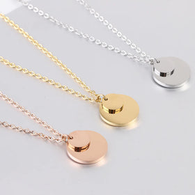 European and American Custom Engraved Name Trendy 18K Gold Plated Color Stainless Steel Round Pendant Necklace