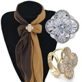 Clovers Four Leaf Copper Alloy Zircone  Tricyclic Three Rings Jewelry Lady Women Scarf Shawl Buckle Clip Brooch Rings for Scarf