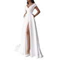 2025 Satin Beaded Strapless Catwalks High Slit Wedding Dress Gown Haute Couture Tailed Dress