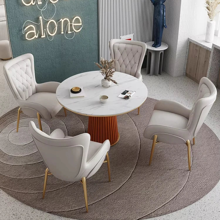 Scandinavian Light Luxury Rock Slab Round Dining Table Set for 4 Chairs Modern Dining Room