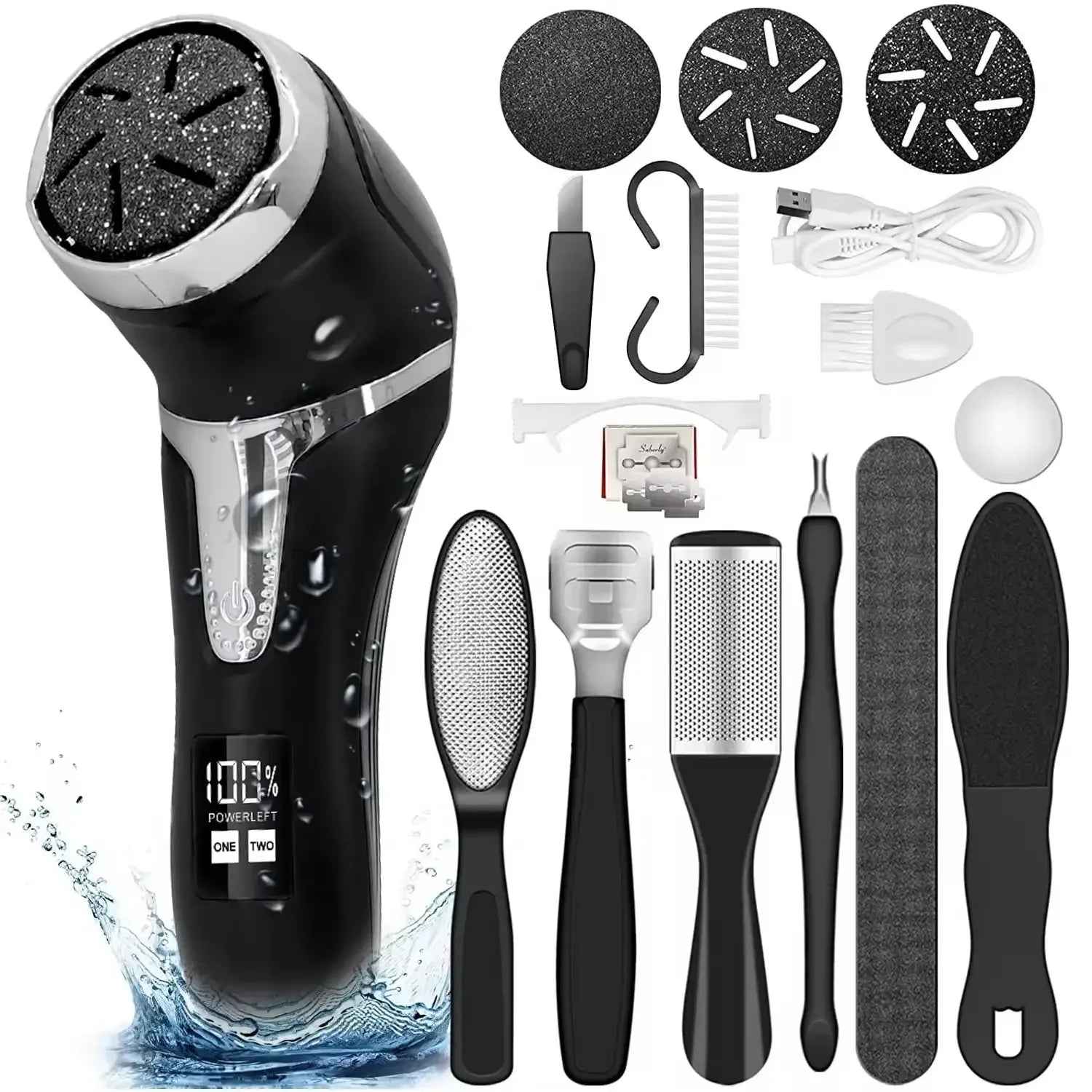 Pedicure Electric Foot File Interchangeable Roller Head Electric Foot Grinder Callus Remover With LED Display