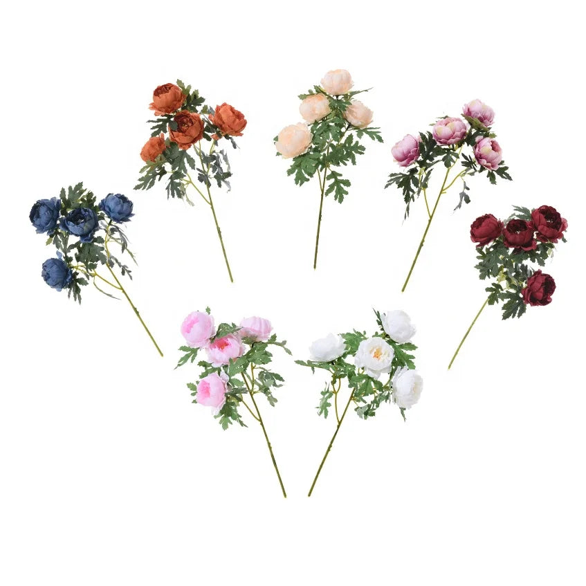 Wholesale 4 Heads Single Stem Silk Peonies Artificial Flowers Peony for Home Decoration