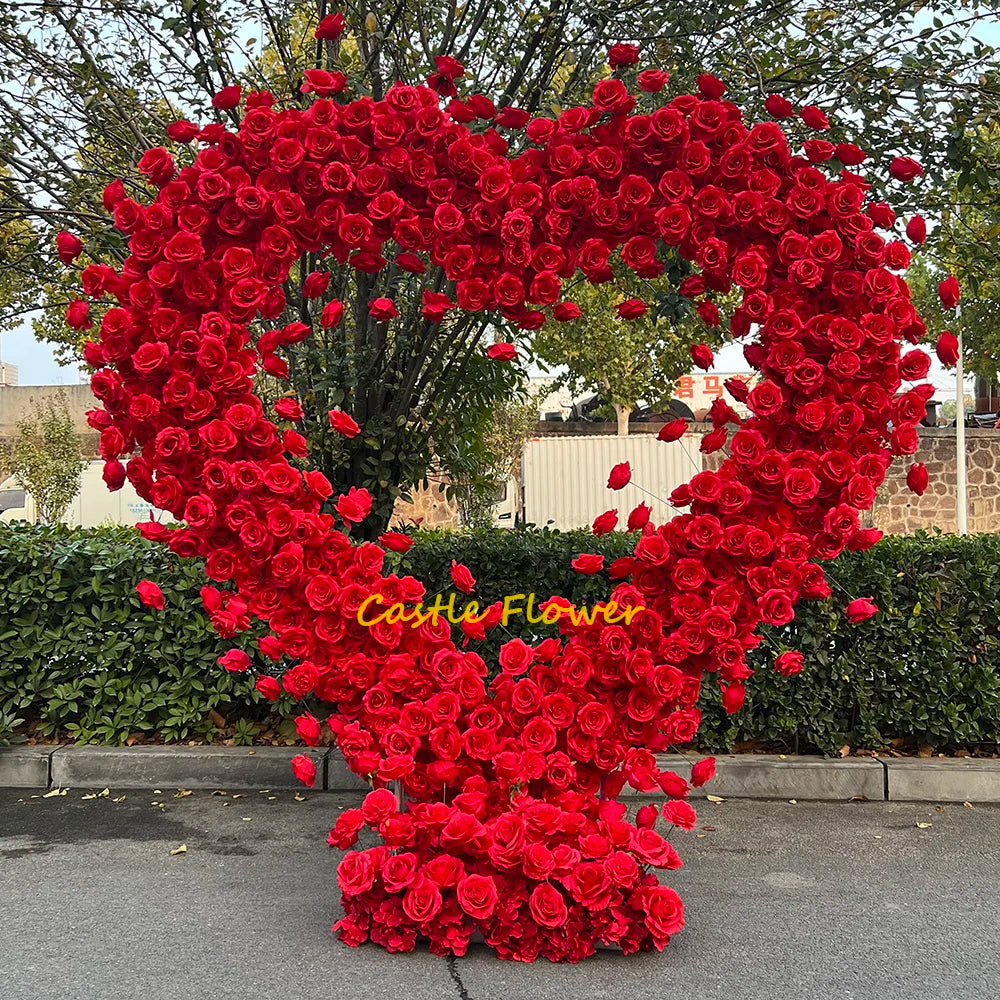 Wholesale 8ft Heart Shape Flower Arch White Heart Arch With Flowers for Wedding Valentines Day Arrangement Decoration