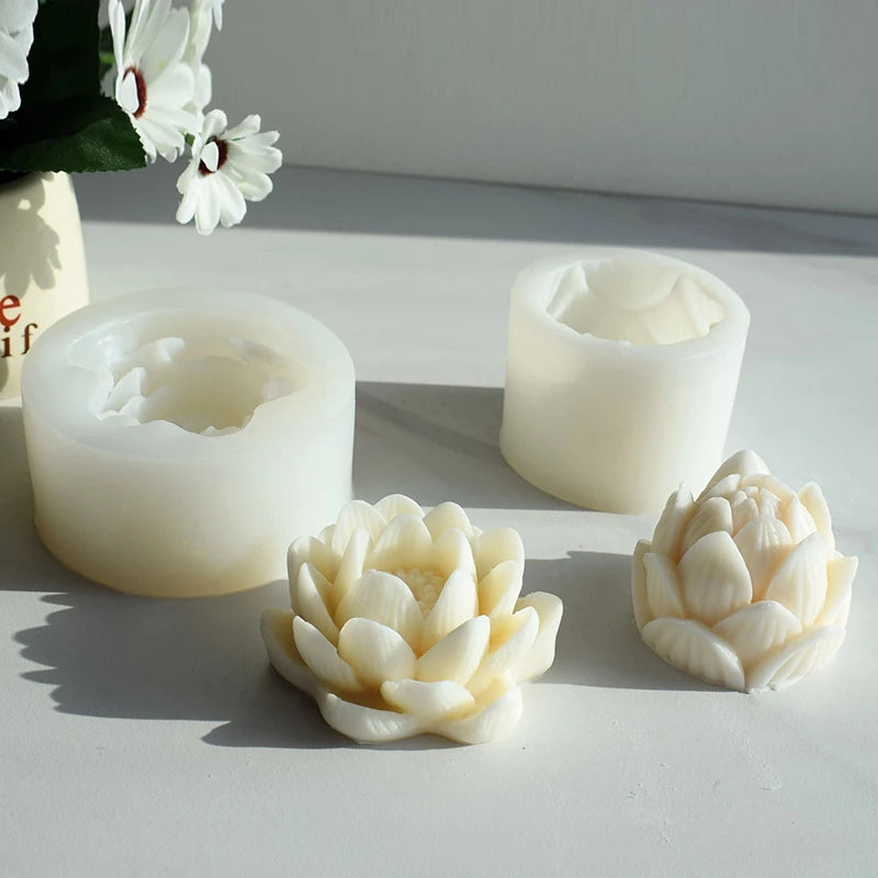 Aromatherapy Candle Silicone Mold 3D Lotus Flower Shape Soap Silicone Mould DIY Peony Handmade Soap Model Plaster Mold