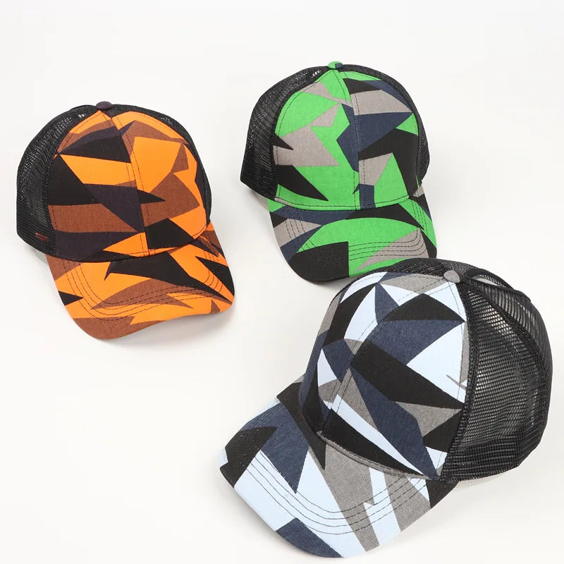 New Style Tie-dye Gradient Color Back Open Hole Horsetail Mesh Breathable Camouflage Ponytail  Baseball Caps