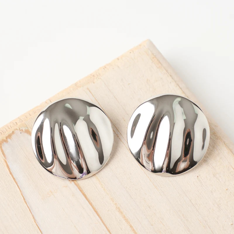 2026 Trendy Chunky Conch Design Silver Stainless Steel Beach Style Stud Hoop Earrings