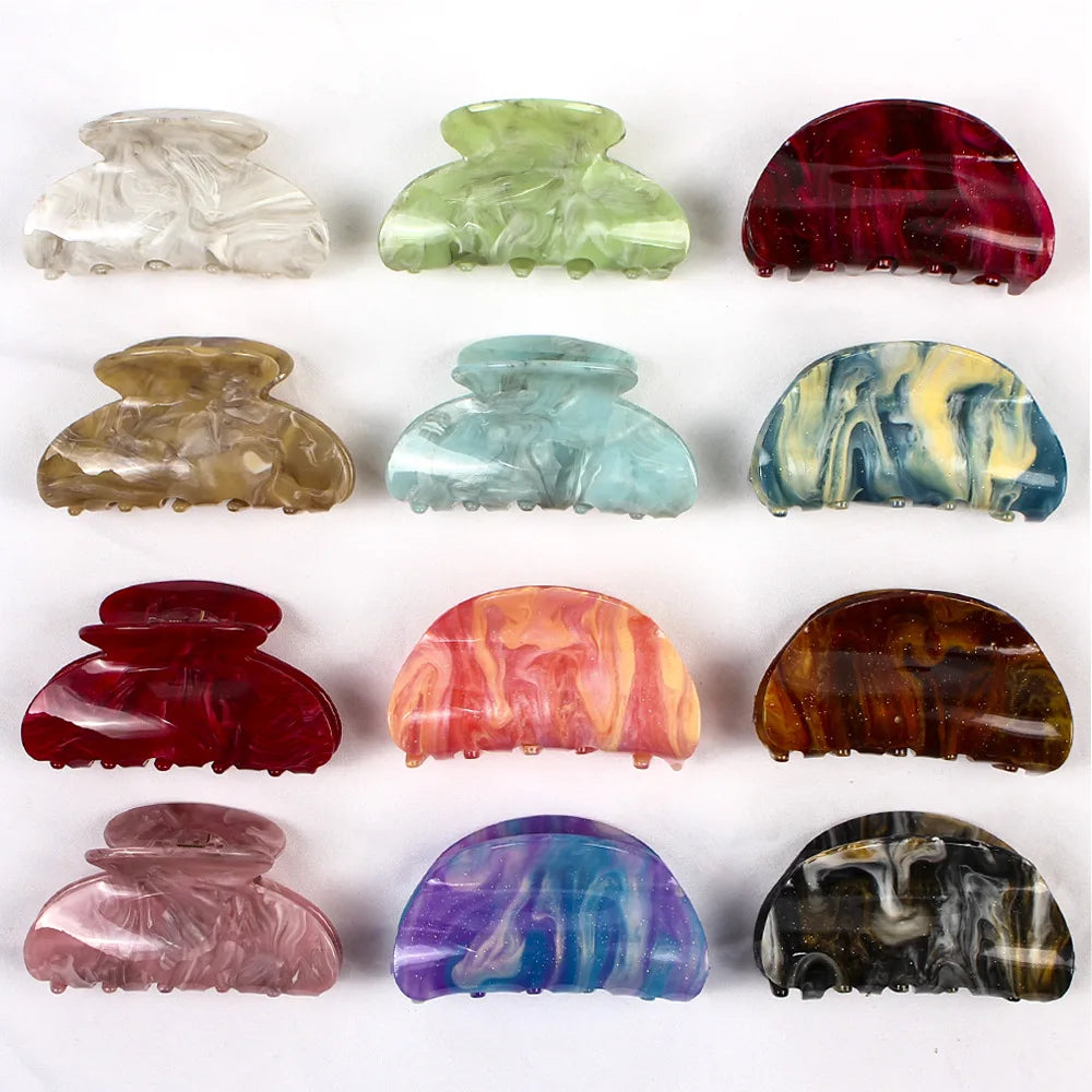 Fashion Tie Dye Color Galaxy Starry Sky Acrylic Handmade Women's Party Hair Claw Horsetail Clip Clamp with Geometric Design