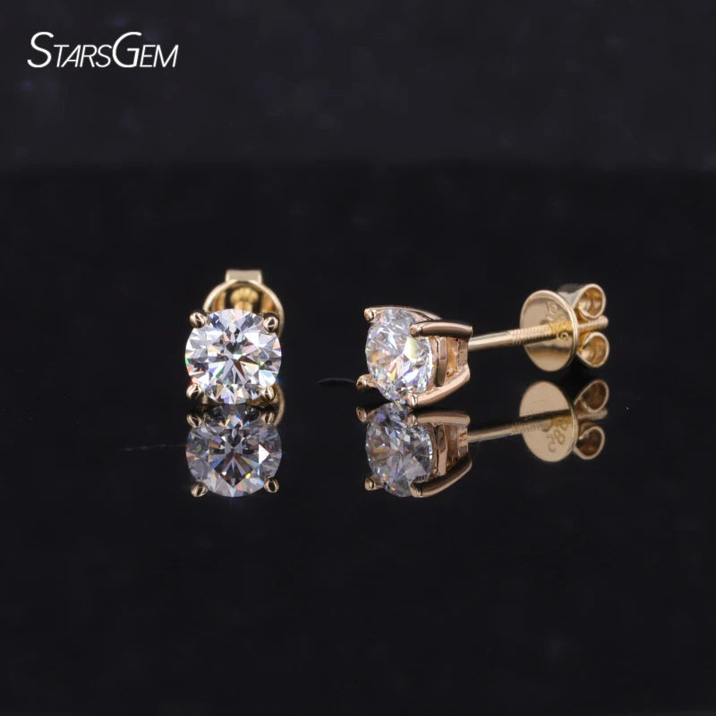 Starsgem Screw Back 14K Gold Moissanite Stud Earrings
