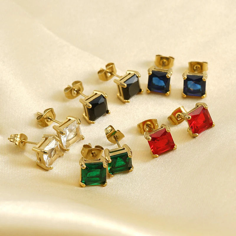 Stainless Steel Hypoallergenic Cubic Zirconia Ear Rings CZ Four Claws Diamond Stud Earrings Women