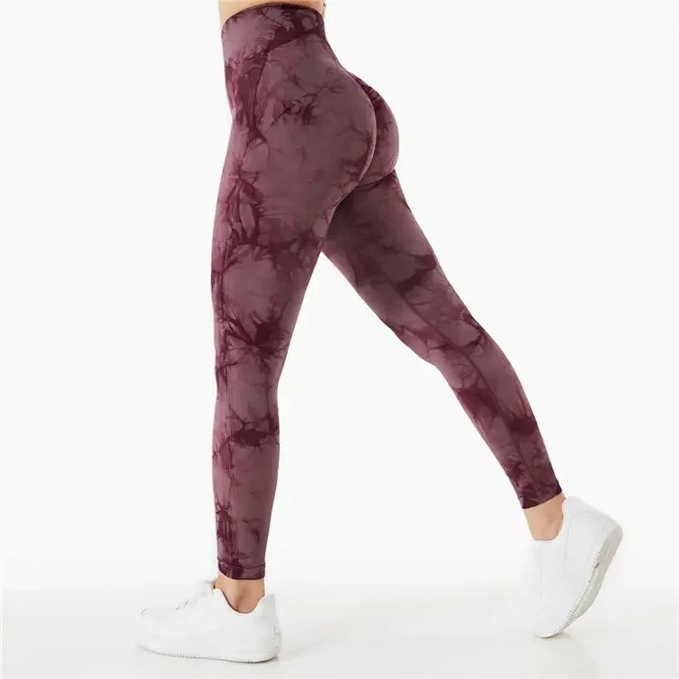 Manufacturer High Elastic Fashion Women Gym Fitness Sports Sexy Yoga Pants Tie Dye Seamless High Waist Ladies Sexy Yoga Leggings