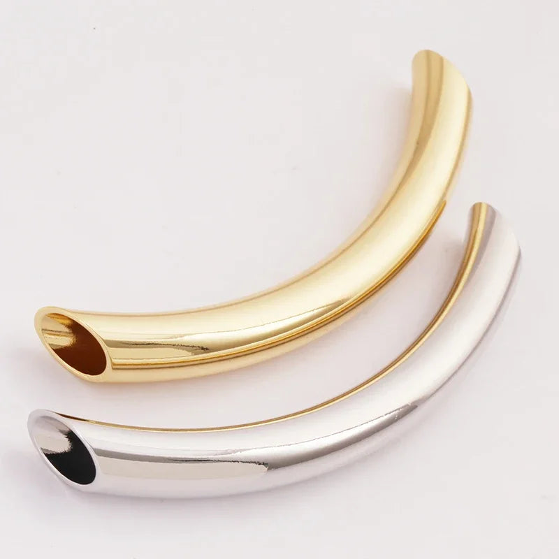 Trendy Real 18K Gold Plated Metal Brass Spacer BeadsCurve Tube Space Pipe Necklace Bracelet Charms DIY Supplies Accessories S50